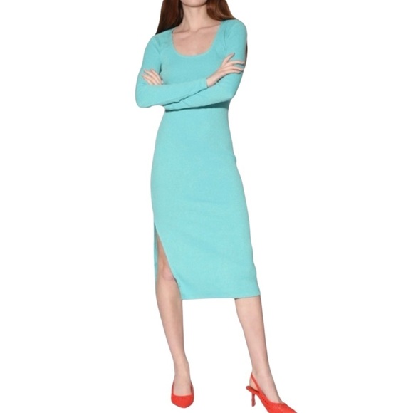 Walter Baker Dresses & Skirts - Walter Baker Jolene Ribbed Knit Dress Long Sleeve Aqua Medium NWT RETAIL $248.00